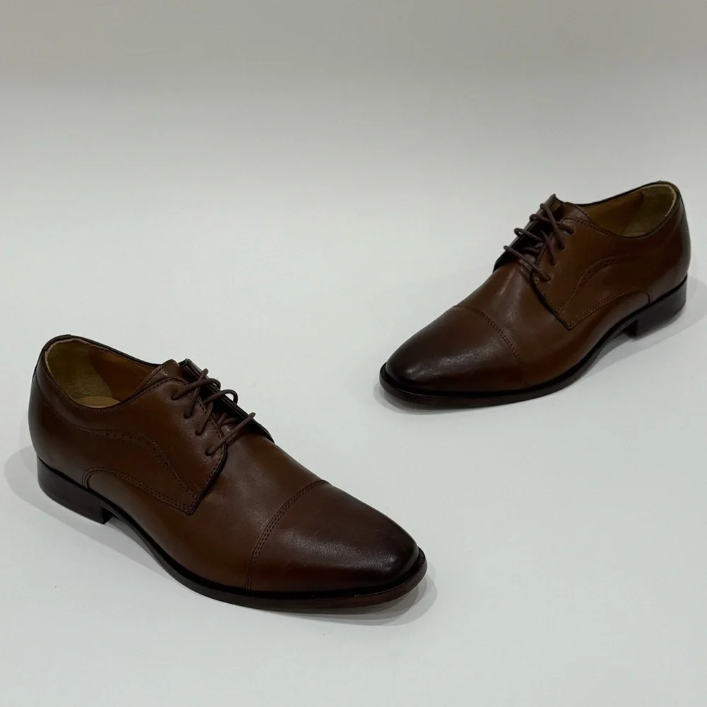 Johnston Murphy Men's 8.5M Mcclain Cap Toe Tan Full Grain Leather Shoes New $160